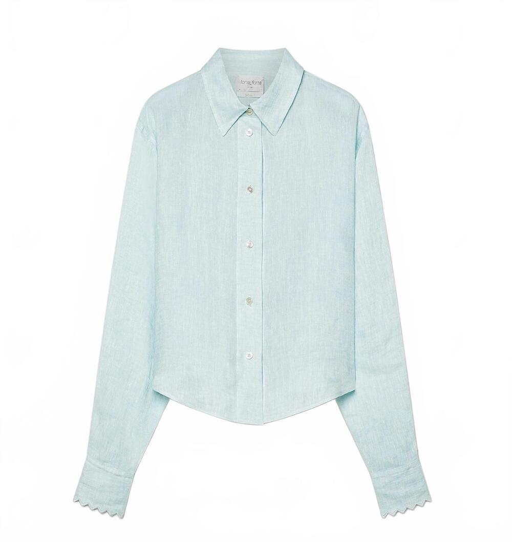 NEW FORTE FORTE women's linen gauze embroidered edges shirt in plume